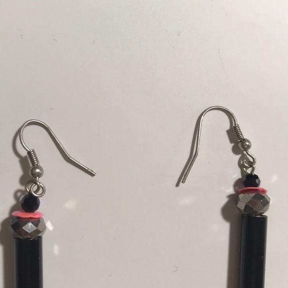 Black & Silver Drop Earrings - Picture 2 of 3